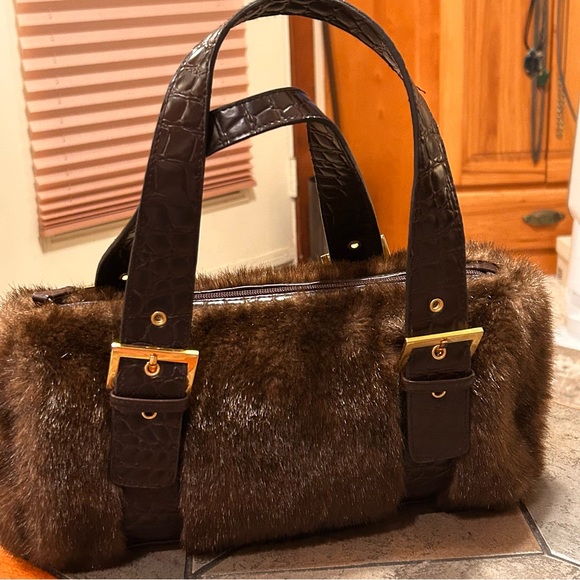 Pritzi Brown Faux Fur Women’s VINTAGE Handbag - Picture 2 of 16